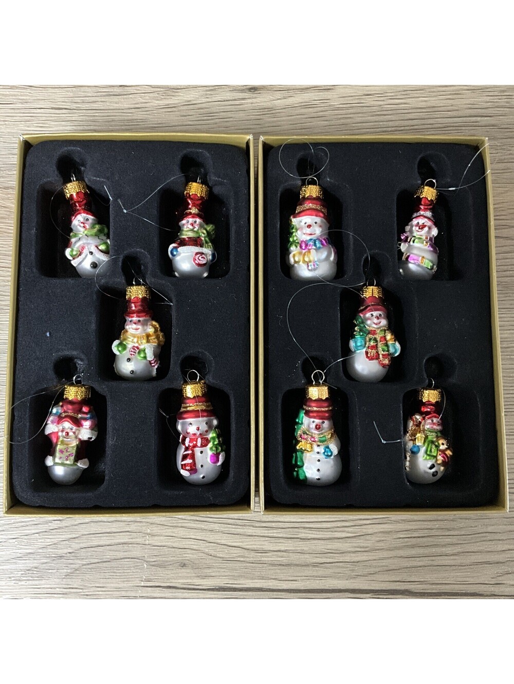 10 Snowmen Christmas Tree Glass Ornaments 1.75" 2 x 5 Piece Boxed Sets Michaels